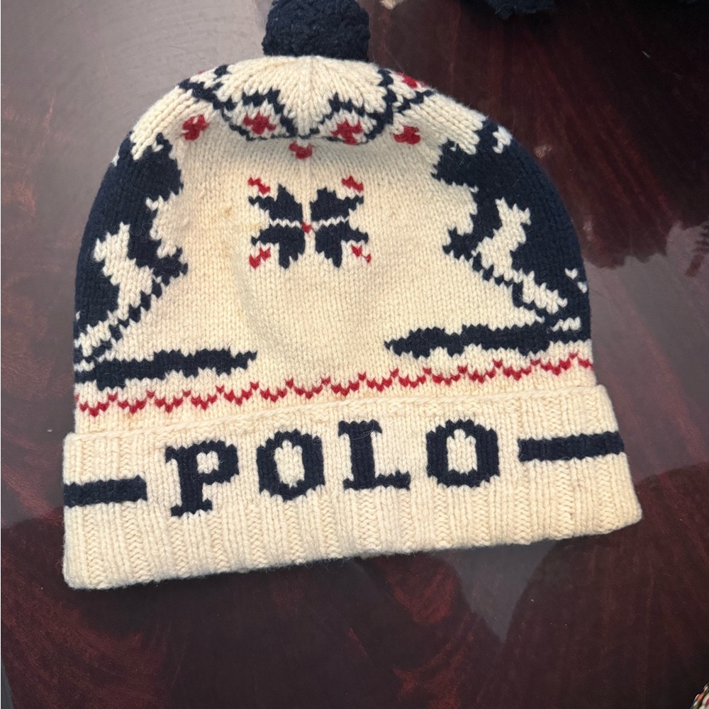 Polo by Ralph Lauren Cream and Navy Knit Hat